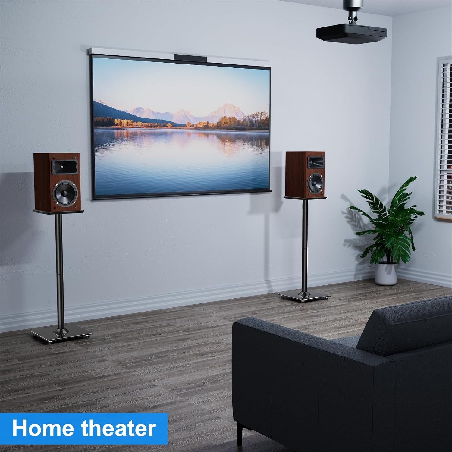 EconoMe Universal Speaker Stands Pair for Surround Sound, 31" Height Floor Speaker Stands, Holds Bookshelf Speaker Satellite Speaker Large Speaker, Up to 22LBS Cable Concealing 9.8" Plate Black
