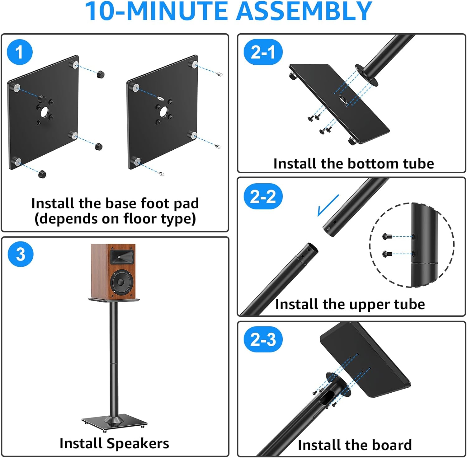 EconoMe Universal Speaker Stands Pair for Surround Sound, 31" Height Floor Speaker Stands, Holds Bookshelf Speaker Satellite Speaker Large Speaker, Up to 22LBS Cable Concealing 9.8" Plate Black