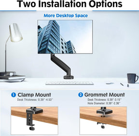 Freelift Single Monitor Desk Mount, Adjustable Gas Spring Monitor Arm Support Max 32 Inch, 4.4-17.6lbs Screen, Computer Monitor Stand Holder with Clamp/Grommet Mounting Base, VESA Mount Bracket, Black