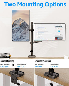 Full Motion Dual Monitor Desk Mount for Max 32'' Monitors MUA6012
