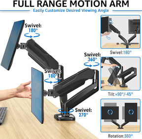 EconoMe Dual Monitor Stand for Desk, Adjustable Gas Spring Double Monitor Mount Holds 4.4-17.6 lbs and 13-32 Inch Screens, Monitor Arms for 2 Monitors, VESA 75x75 100x100 with C-clamp& Grommet, Black