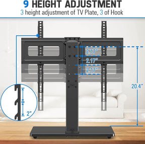 EconoMe Universal TV Stand, Table Top TV Stands for 37 to 65, 70, 75 Inch Flat Screen TVs, Height Adjustable, Tilt, Swivel TV Mount with Tempered Glass Base Hold up to 88lbs, Max VESA 600x400mm