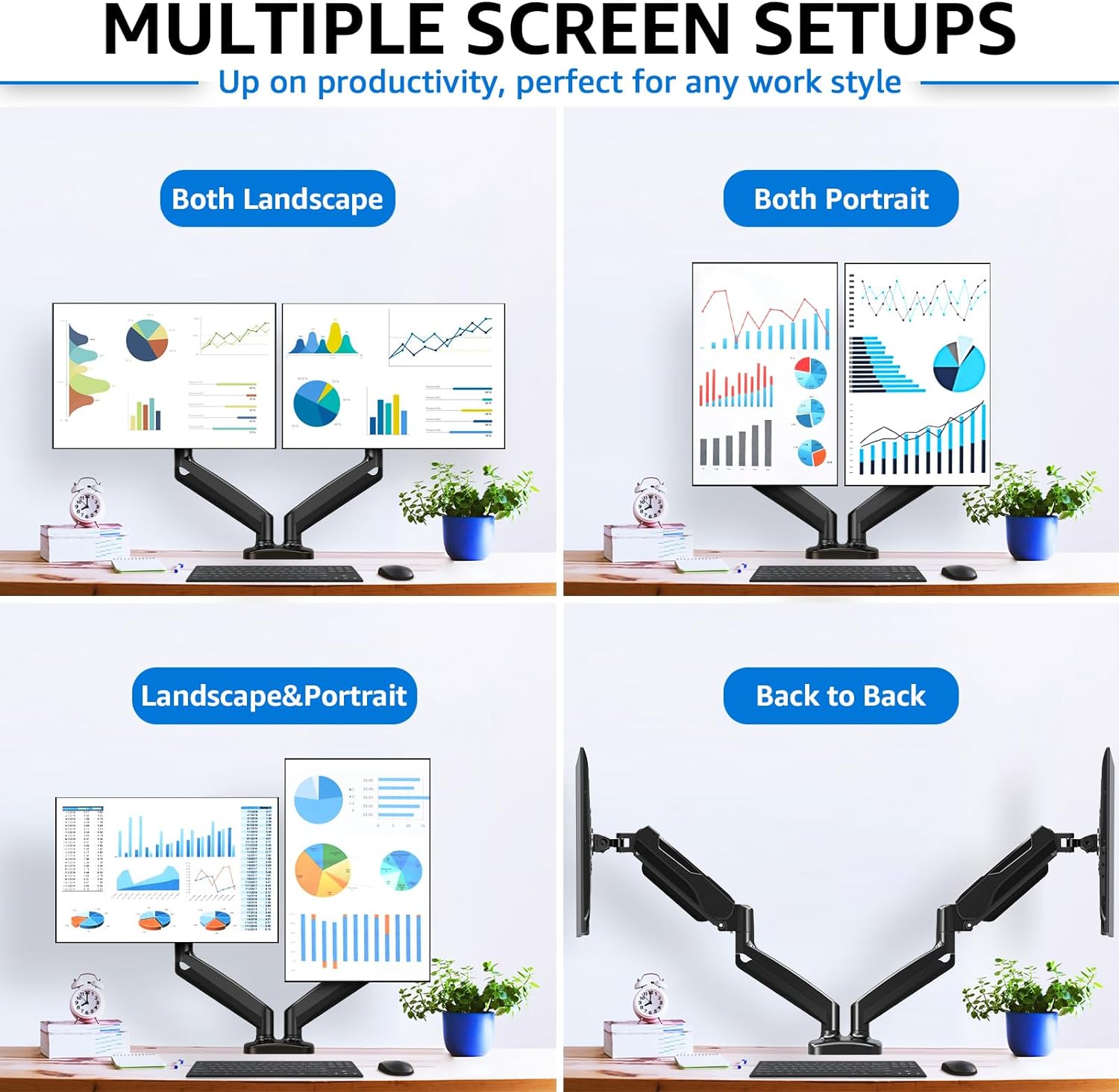 EconoMe Dual Monitor Stand for Desk, Adjustable Gas Spring Double Monitor Mount Holds 4.4-17.6 lbs and 13-32 Inch Screens, Monitor Arms for 2 Monitors, VESA 75x75 100x100 with C-clamp& Grommet, Black
