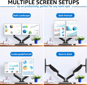 EconoMe Dual Monitor Stand for Desk, Adjustable Gas Spring Double Monitor Mount Holds 4.4-17.6 lbs and 13-32 Inch Screens, Monitor Arms for 2 Monitors, VESA 75x75 100x100 with C-clamp& Grommet, Black