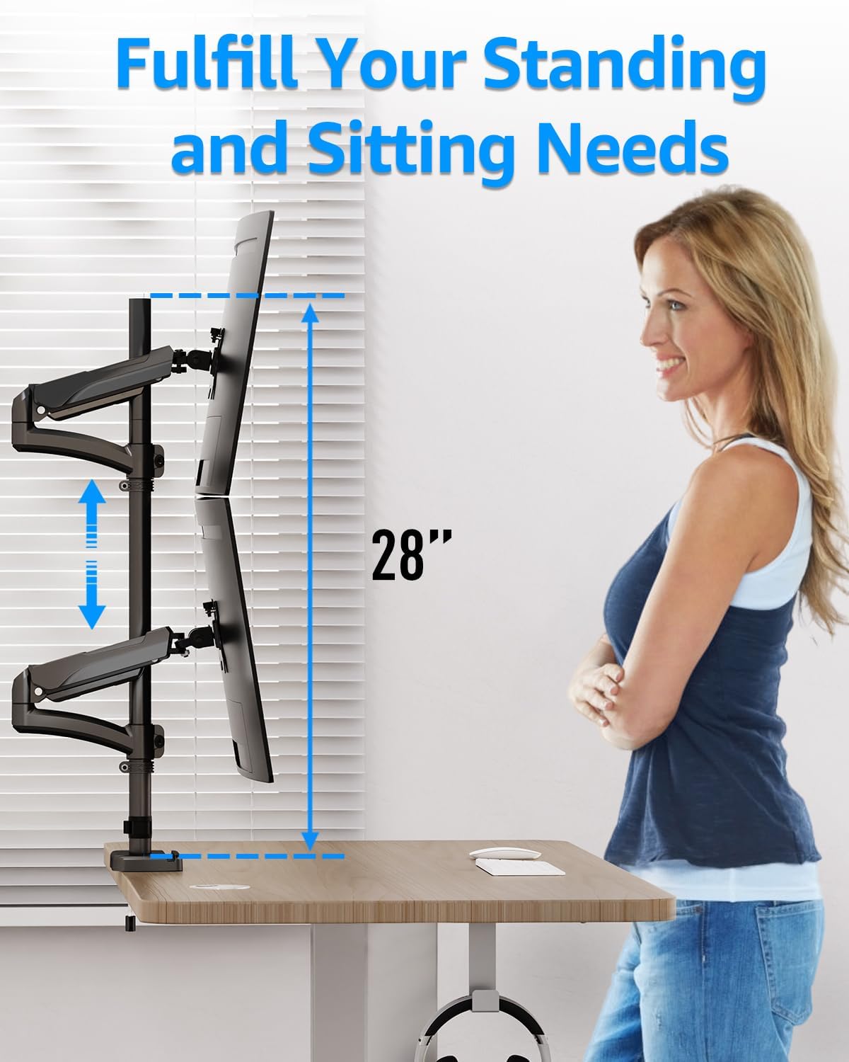 Full Motion Dual Monitor Desk Mount for Max 32'' Monitors MUA6012