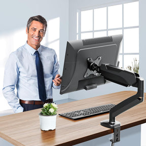 Freelift Single Monitor Desk Mount, Adjustable Gas Spring Monitor Arm Support Max 32 Inch, 4.4-17.6lbs Screen, Computer Monitor Stand Holder with Clamp/Grommet Mounting Base, VESA Mount Bracket, Black