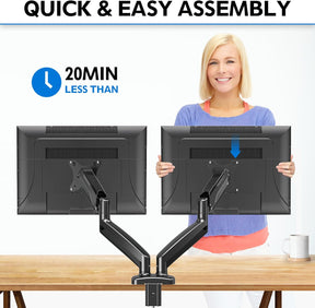 EconoMe Dual Monitor Stand for Desk, Adjustable Gas Spring Double Monitor Mount Holds 4.4-17.6 lbs and 13-32 Inch Screens, Monitor Arms for 2 Monitors, VESA 75x75 100x100 with C-clamp& Grommet, Black