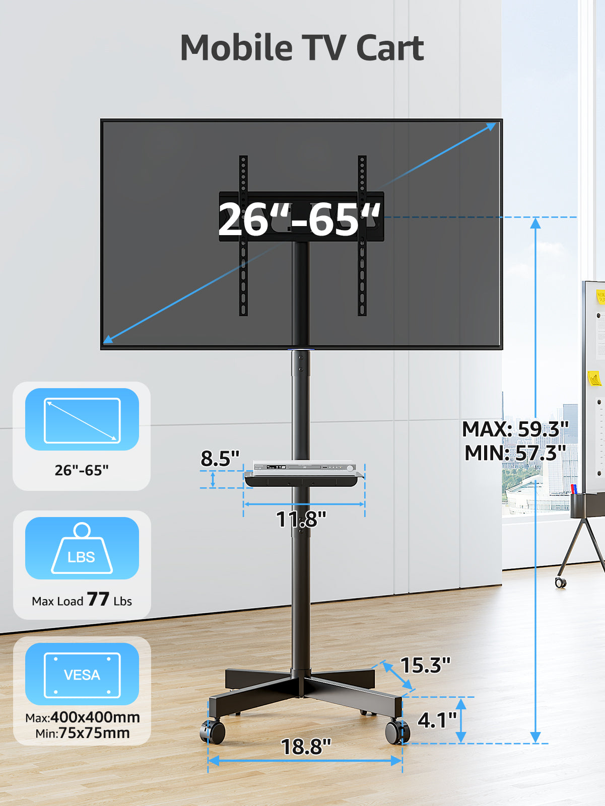 Mobile TV Cart Monitor Floor Stand for 14''-55'' TVs MUT1117