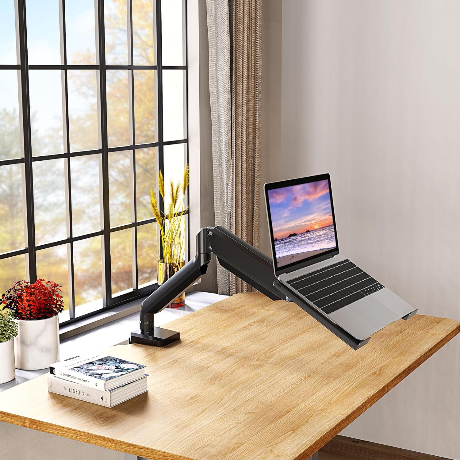 Freelift Laptop Stand Desk Mount, 2 in 1 Function Monitor Laptop Mount, Aluminum Laptop Arm Fits Max 17" Notebook and 32" Computer Screen, Single Monitor Mount with Laptop Tray, Holds up to 17.6lbs