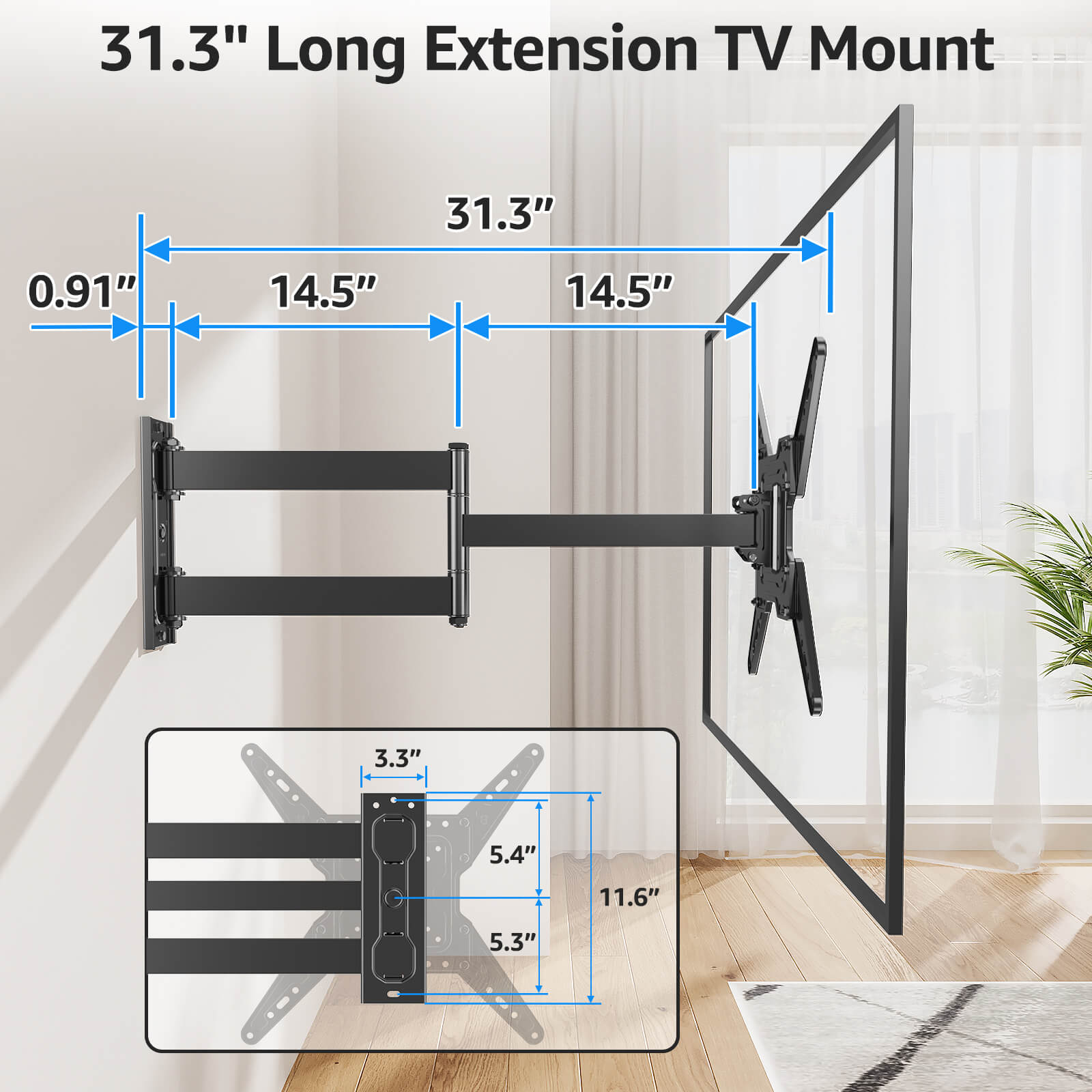 Full Motion Corner TV Wall Mount For 32"-65" TVs MUT0075