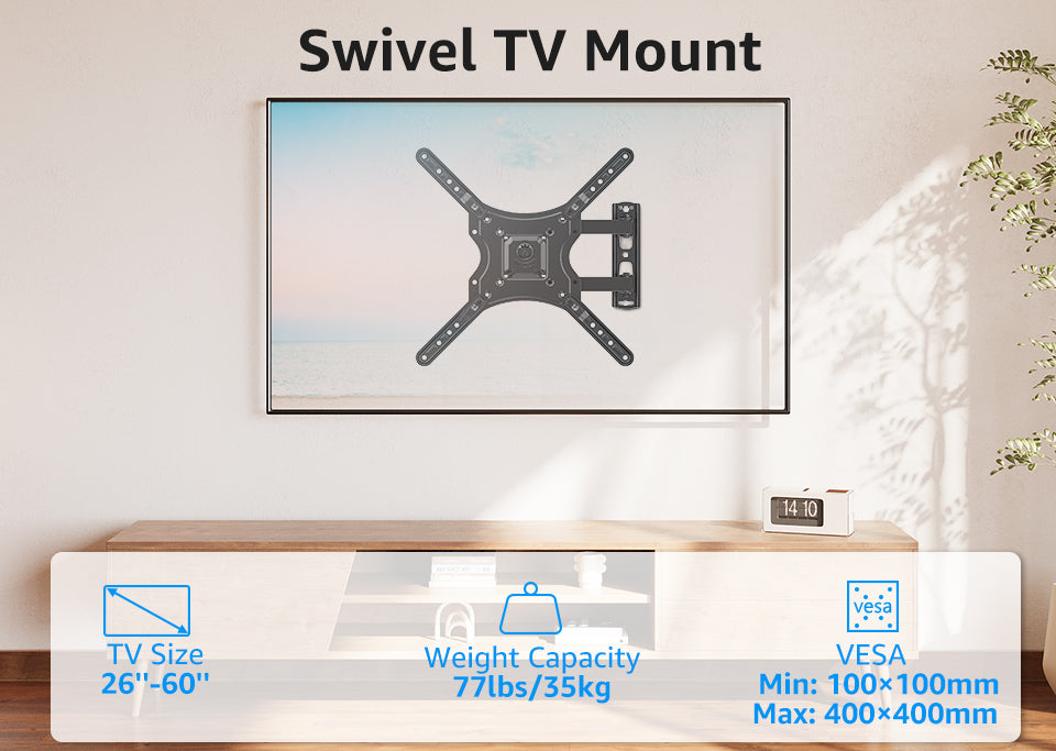 TV Mount Wall Swivel Bracket Max VESA 400*400mm Base for 26-60 Inch E470