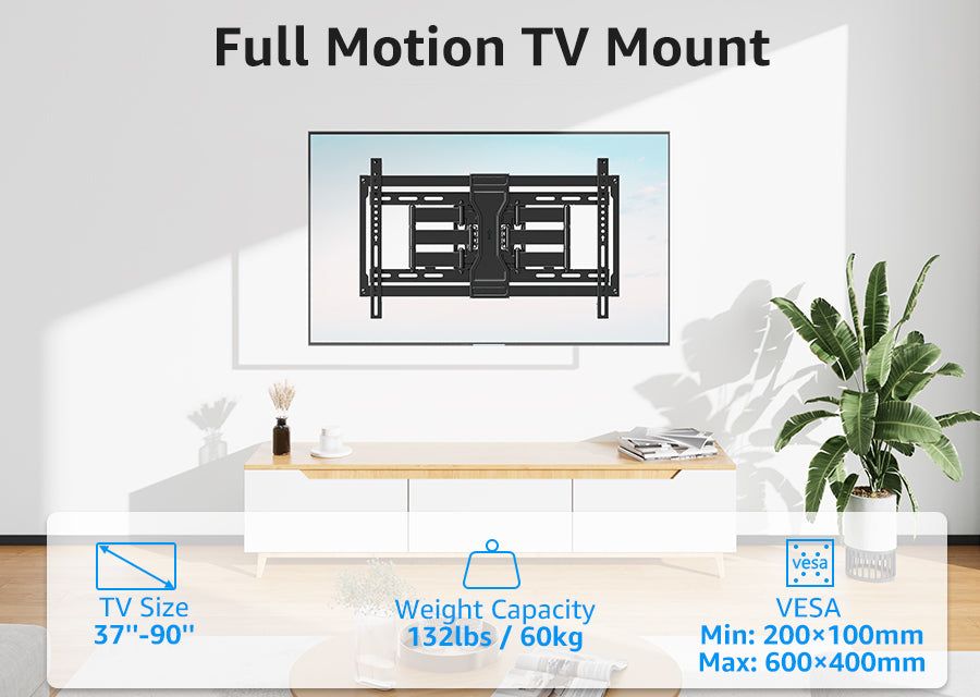 TV Mount Wall Full Motion Bracket  Hold up to 60kg/132lbs 37-90 Inch S640-24