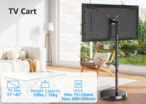 Mobile Monitor TV Base Stand Height Adjustable TV Trolley Cart for 17"-43" TVs MUT1101-A