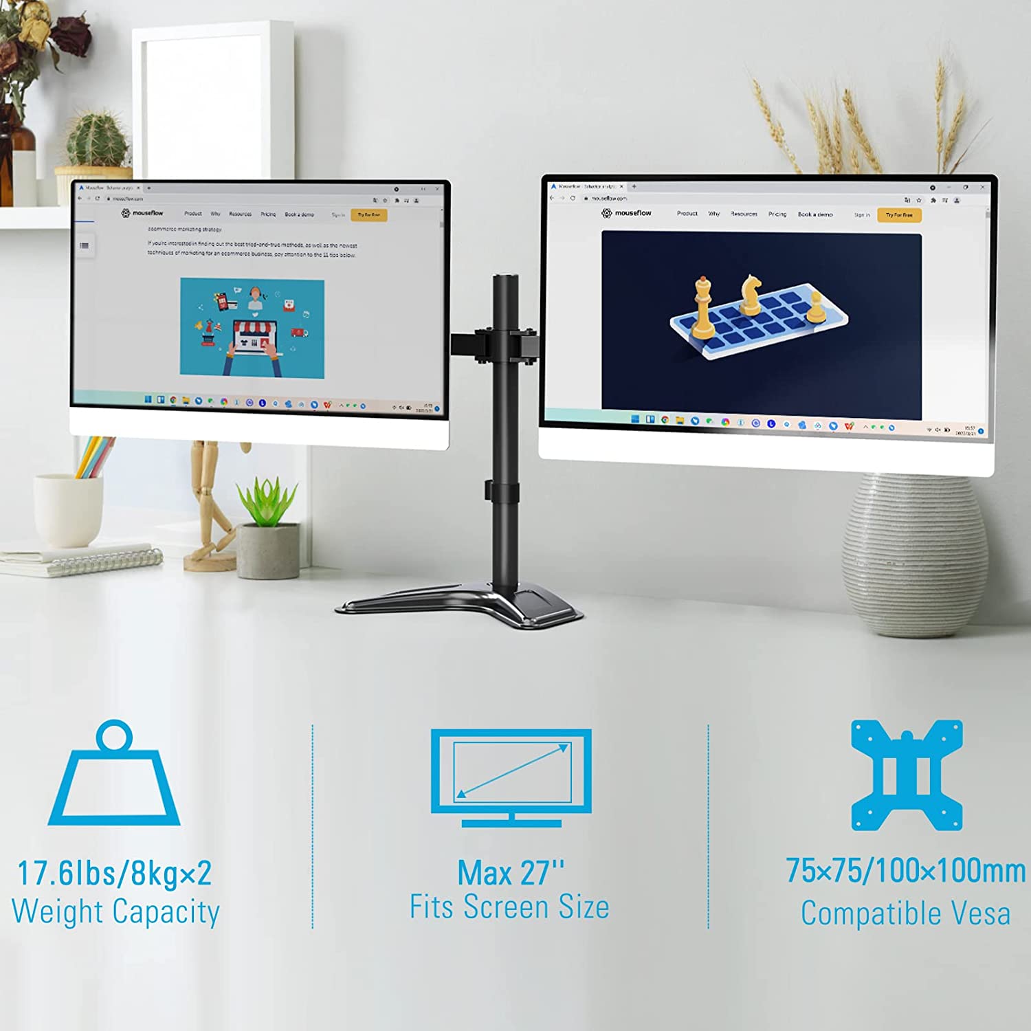 Dual Monitor Desk Stand for 13''-27’’ Monitors MUA1004