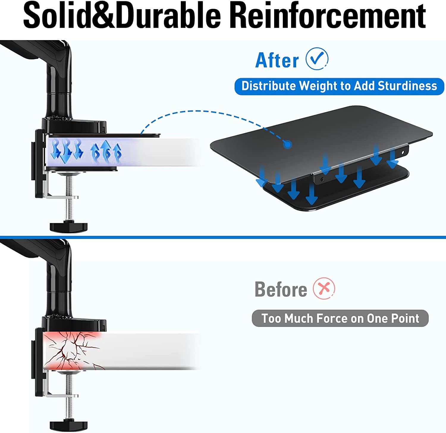 Steel Monitor Mount Reinforcement for Glass, Thin and Other Fragile Tabletop MUA0038