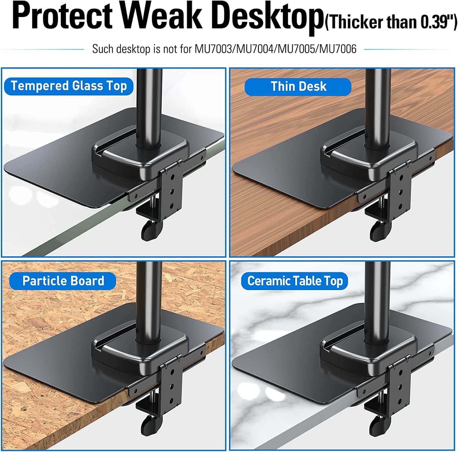 Steel Monitor Mount Reinforcement for Glass, Thin and Other Fragile Tabletop MUA0038