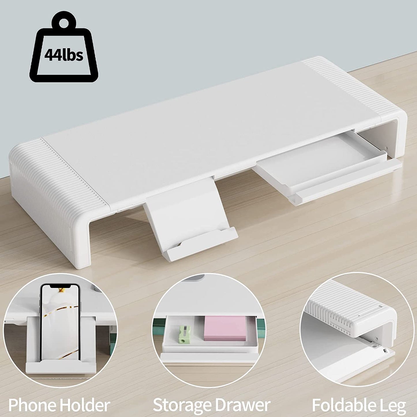 monitor stand with phone holder and drawer