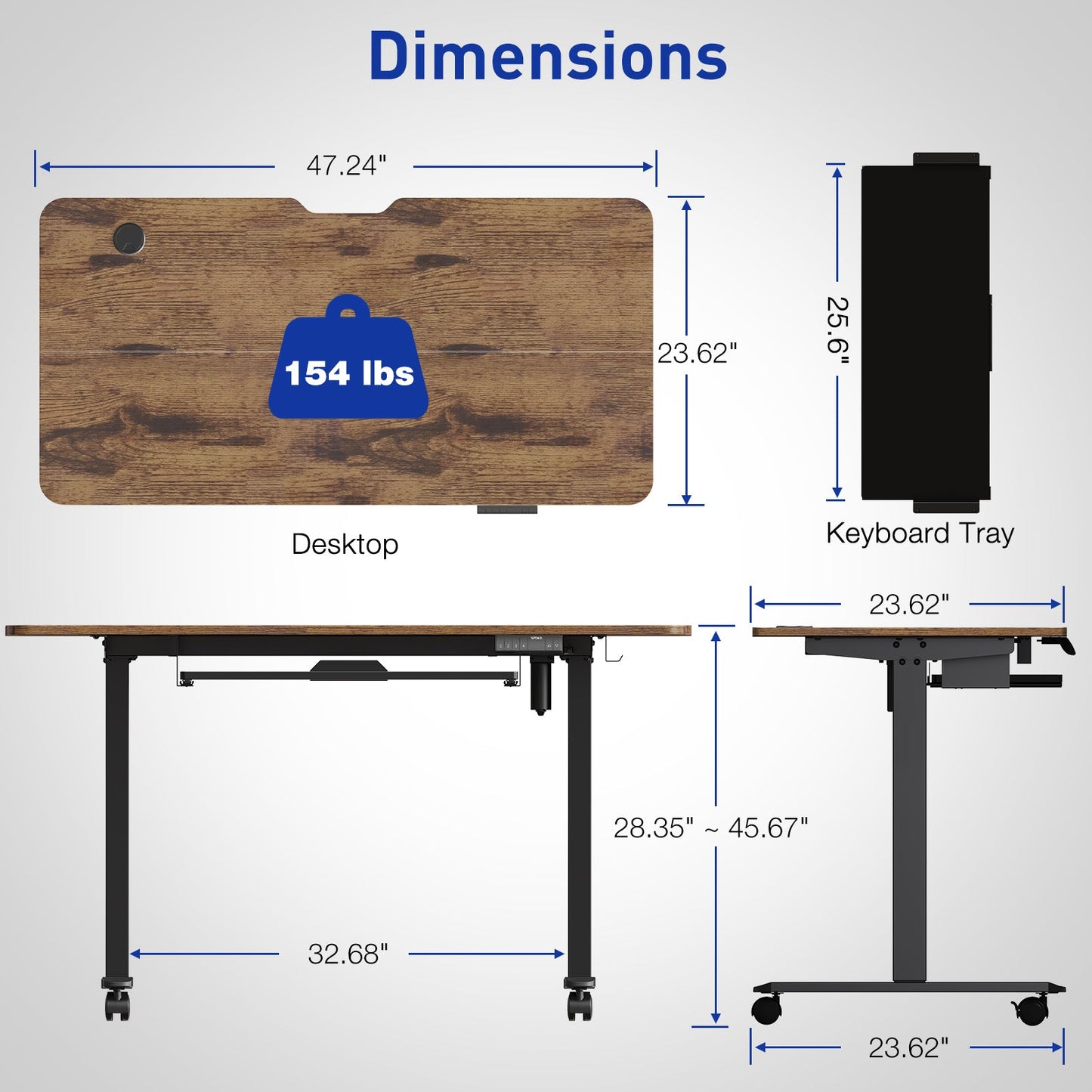 WOKA Electric Height Adjustable Standing Desk with Keyboard Tray