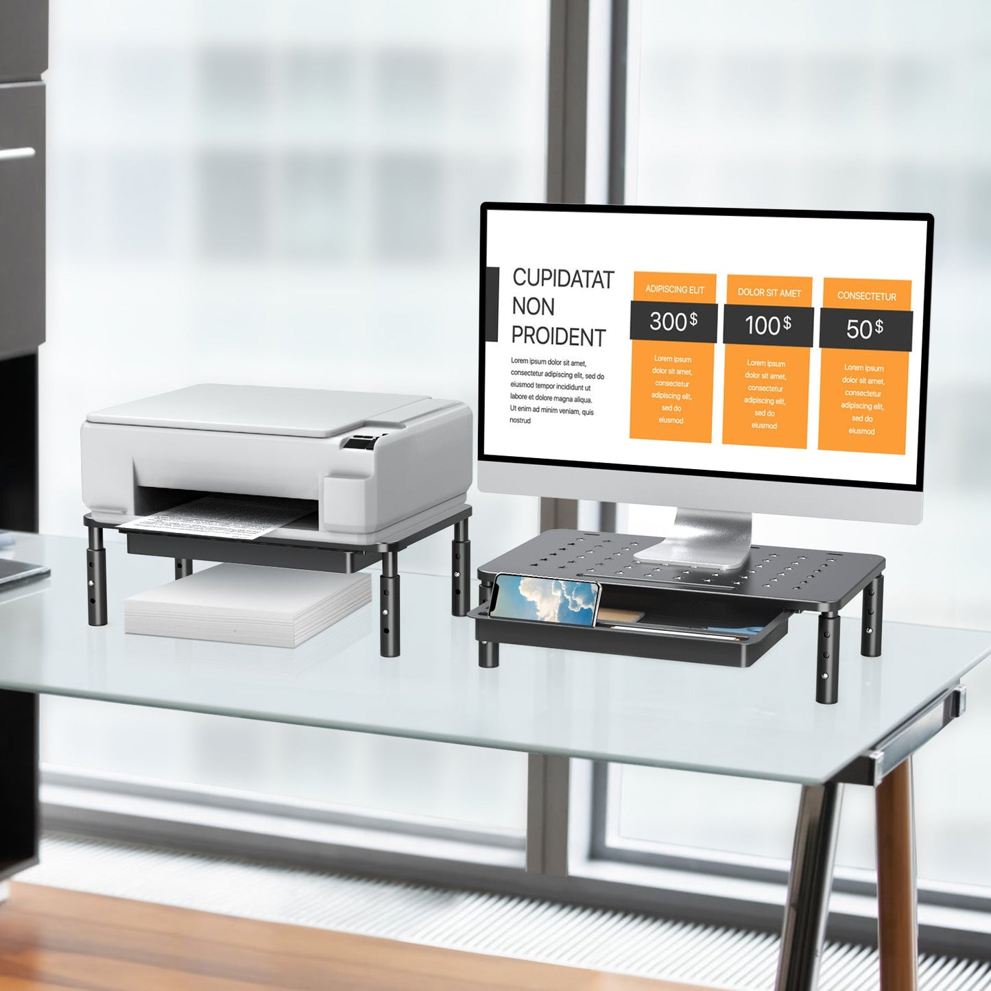 Adjustable Monitor Stand with Divided Drawer