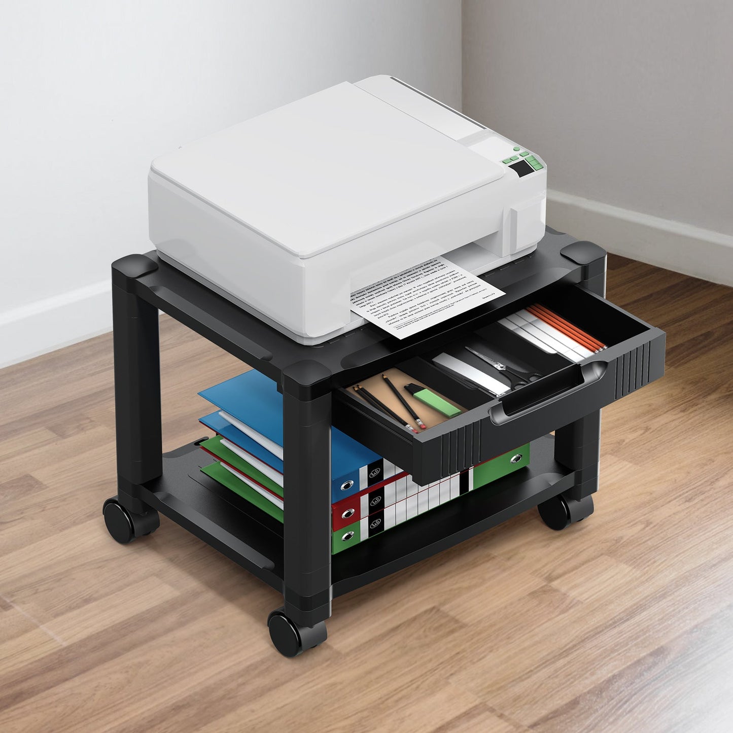 2-Tier Mobile Printer Stand with Drawer