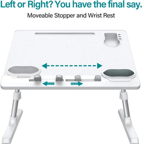 White lap desk with movable stopper and wrist rest