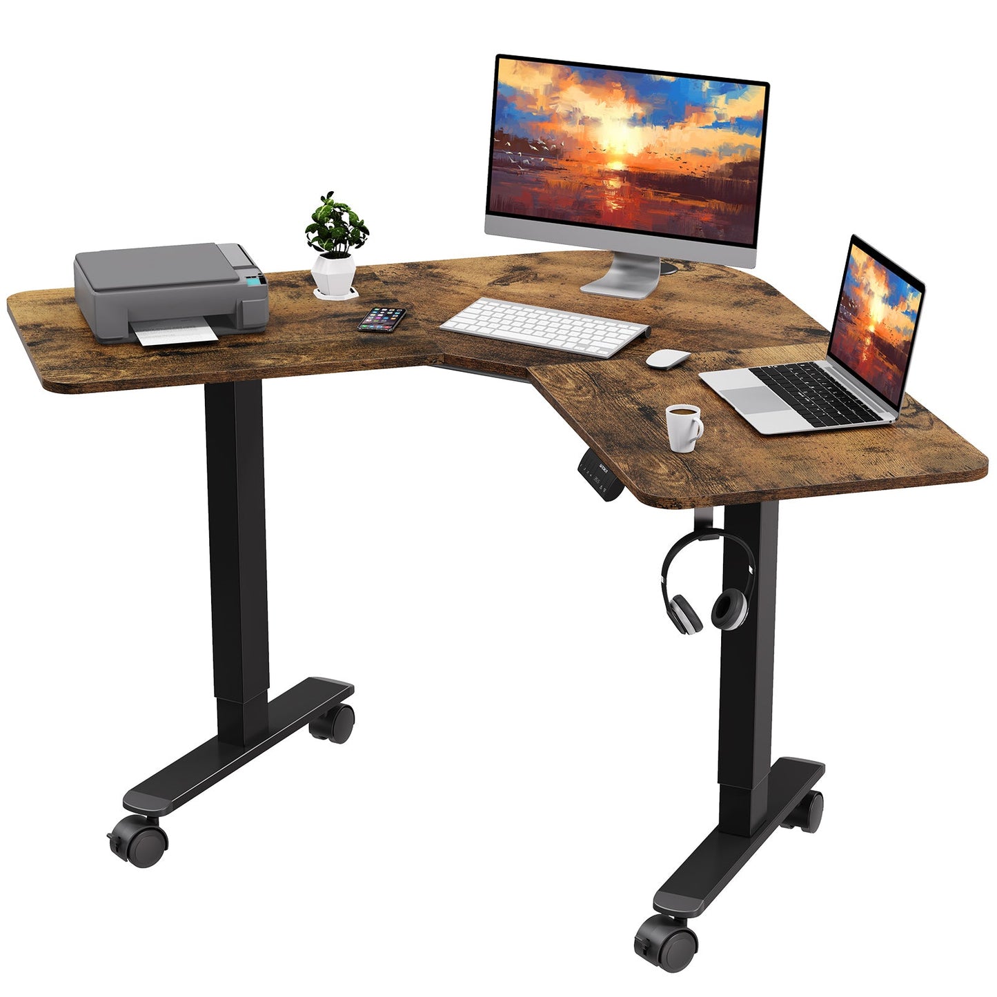 WOKA L Shaped Motorized Corner Standing Desk with Splice Board