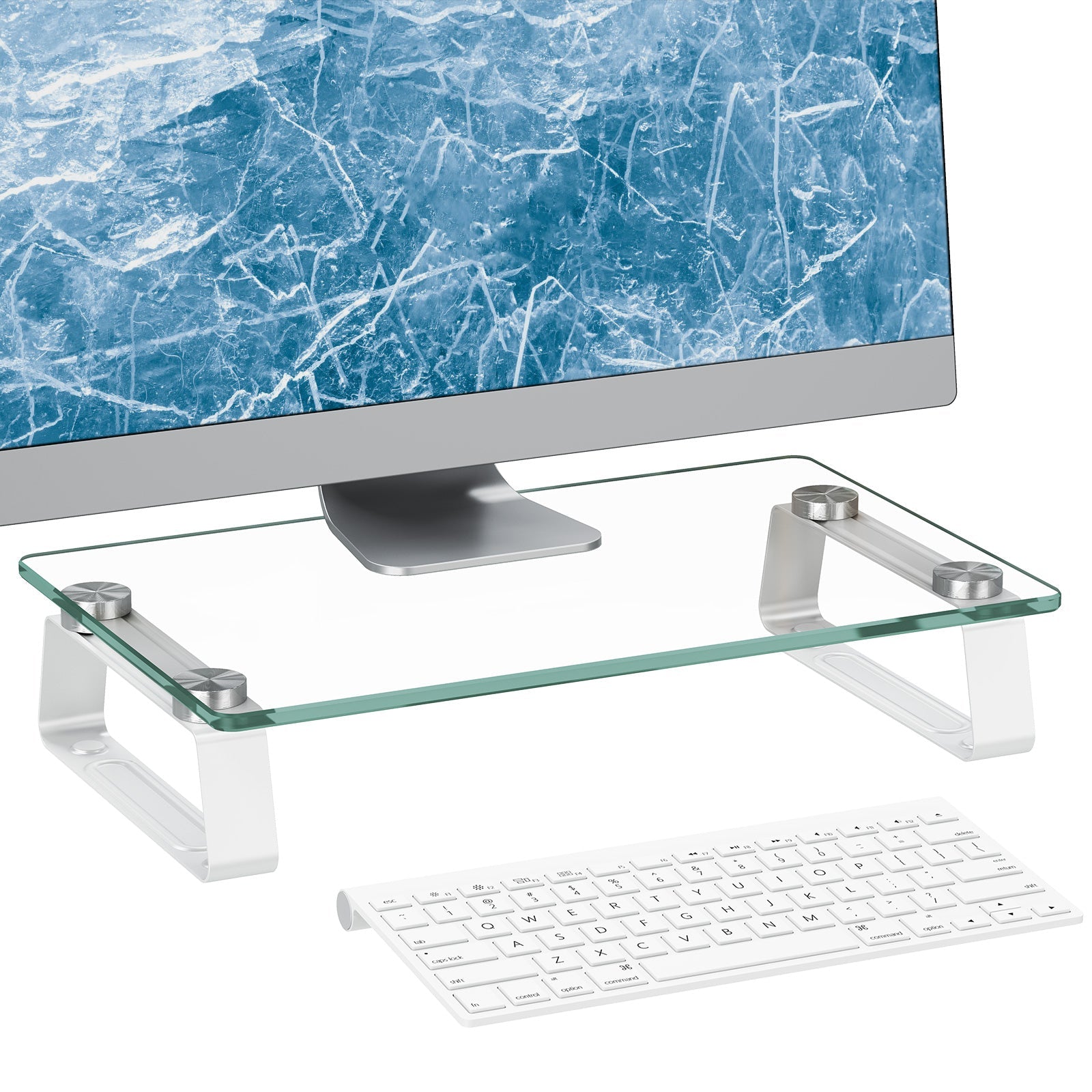 Glass Monitor Stand Riser with Aluminum Legs for 12 to 41 inch Screens ...