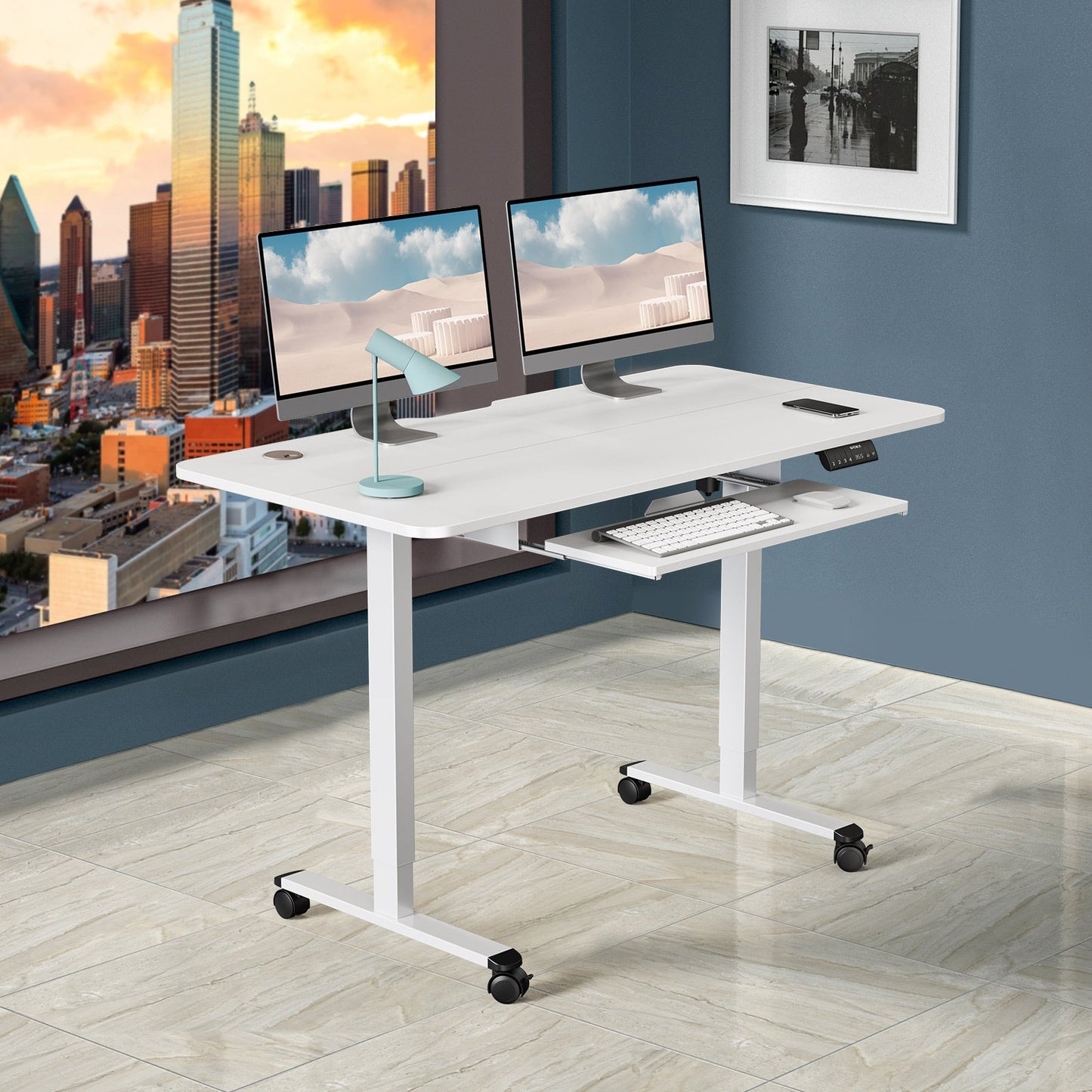 WOKA Electric Height Adjustable Standing Desk with Keyboard Tray