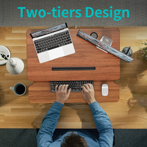 2 tier sit stand desk converter Brown