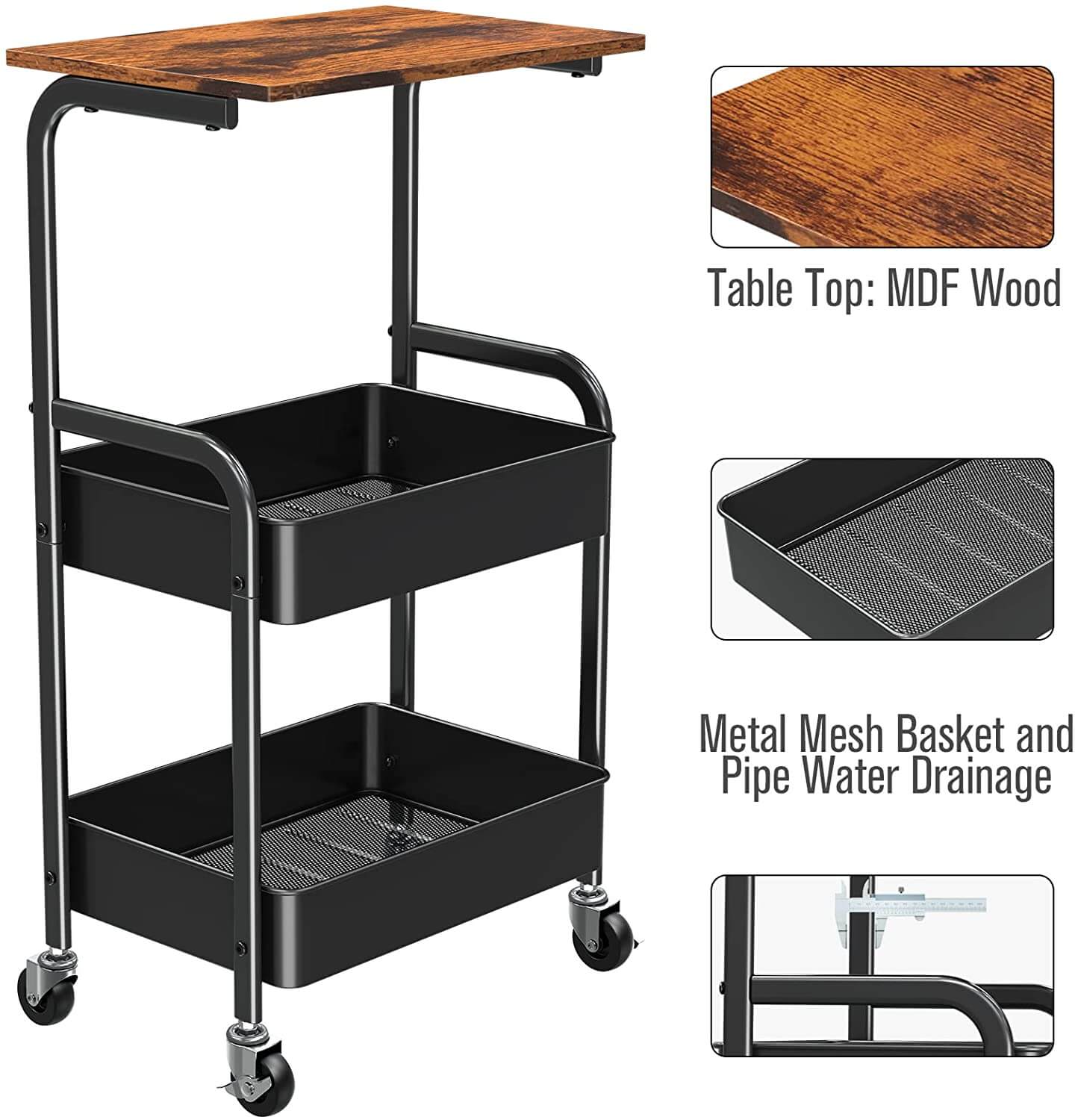 3 Tier Rolling Cart with Lockable Wheels