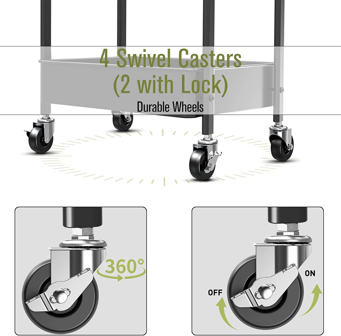 3 Tier Rolling Cart with Lockable Wheels