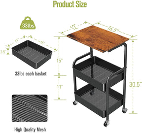 3 Tier Rolling Cart with Lockable Wheels
