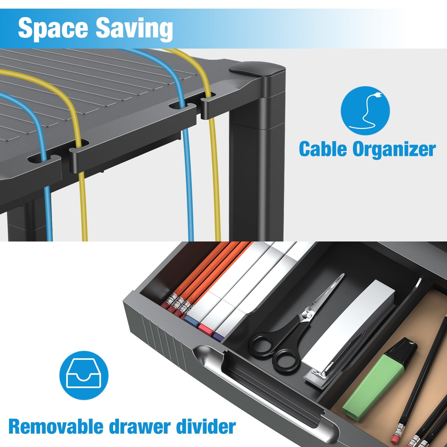 2-Tier Mobile Printer Stand with Drawer