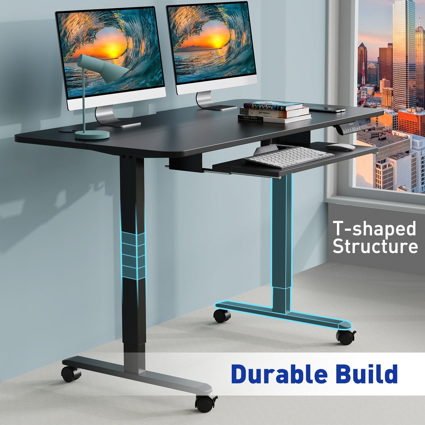 WOKA Electric Height Adjustable Standing Desk with Keyboard Tray