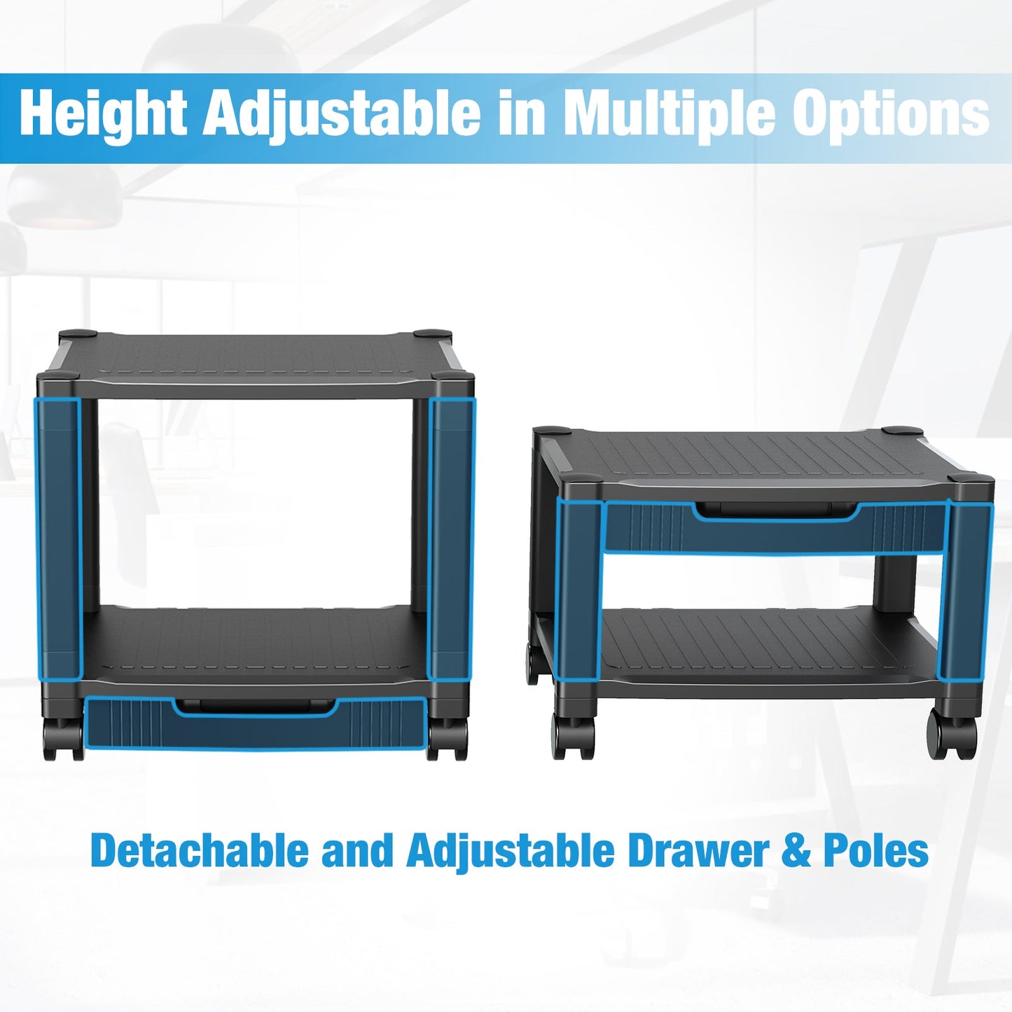 2-Tier Mobile Printer Stand with Drawer