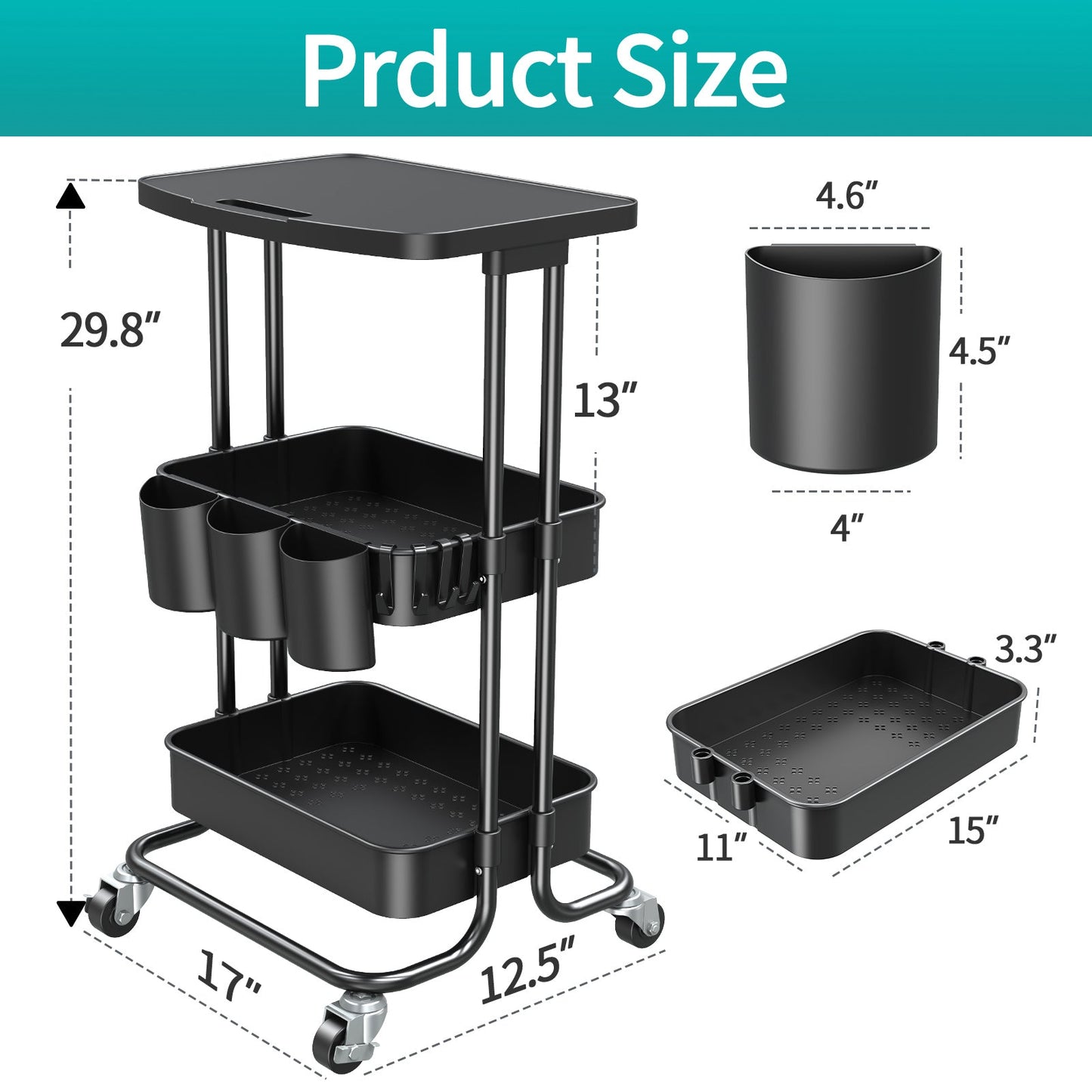 rolling cart with spacious room