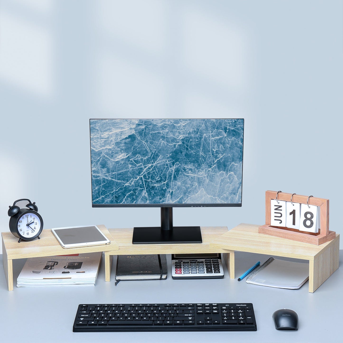 Wooden Dual Monitor Riser