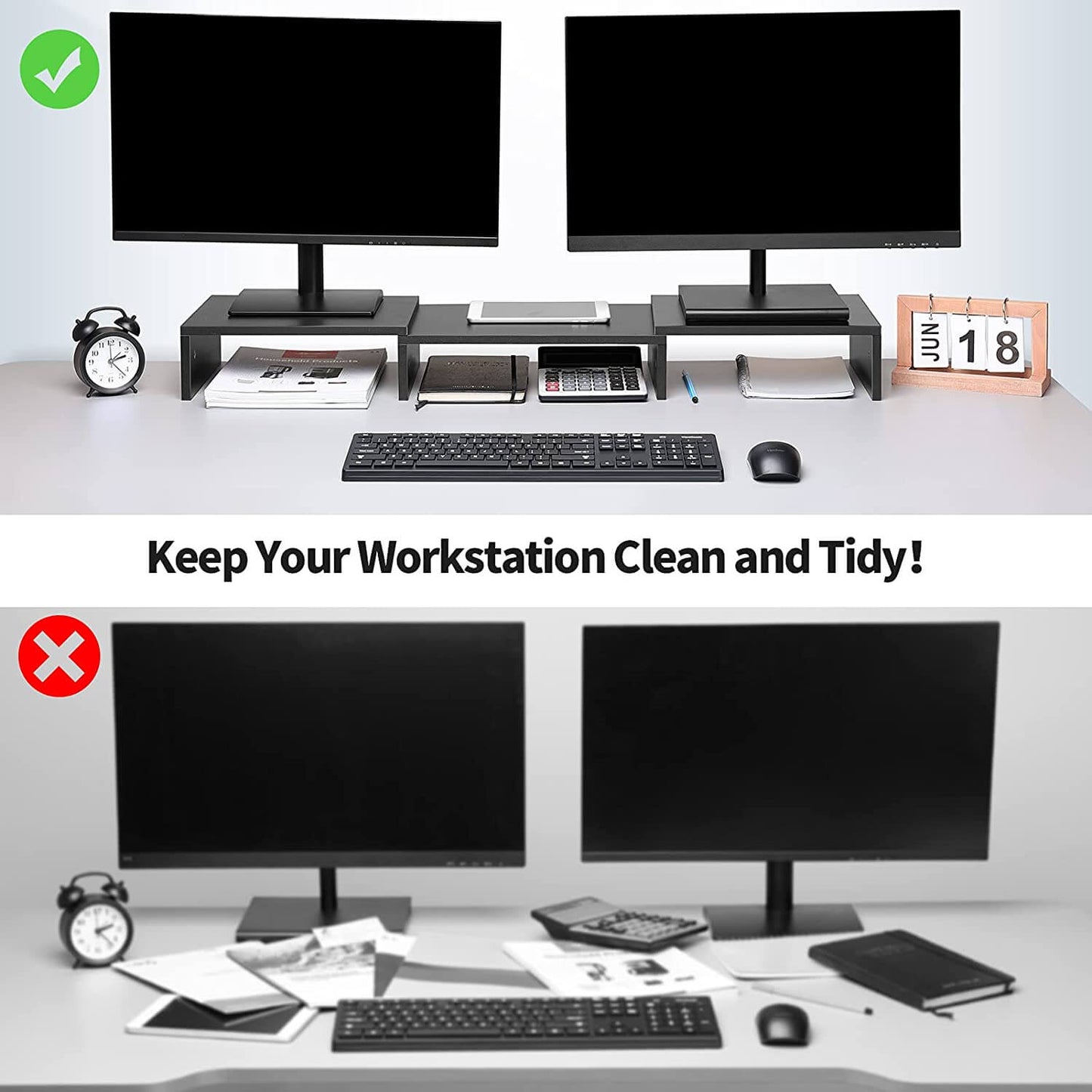 WOKA Black 3 shelf computer monitor stand keep workstation clean