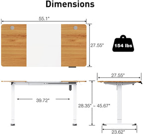 Deep Oak + White 55 inch sit to stand desk
