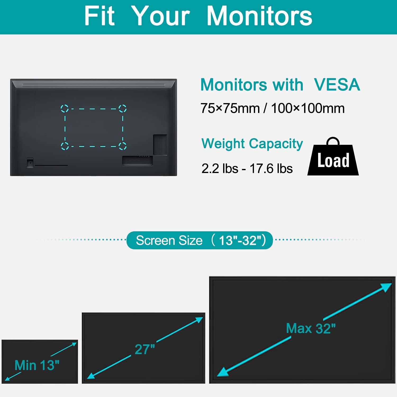 Single Arm wall mount for monitor fits 75×75, 100×100 VESA