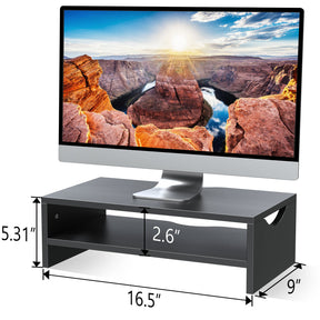 2 Tier Wooden Monitor Riser with Storage