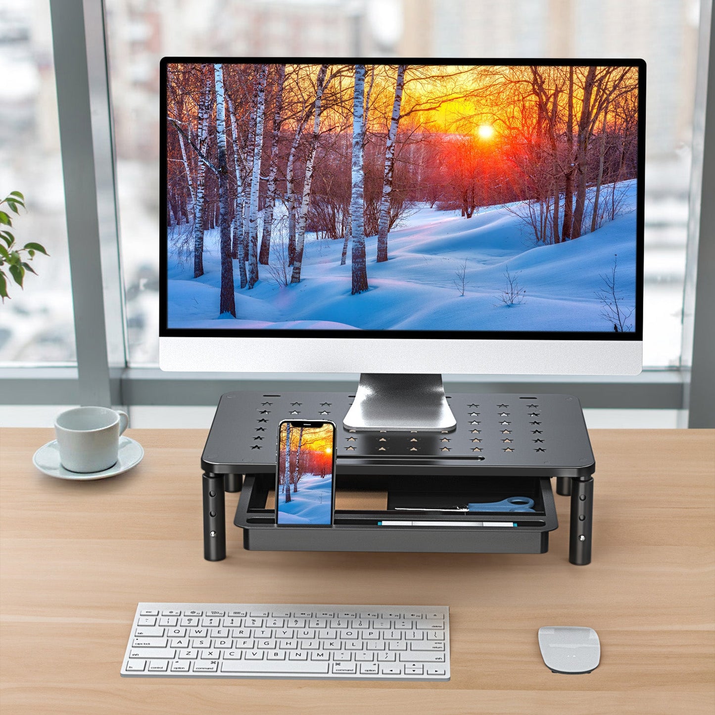 Adjustable Monitor Stand with Divided Drawer