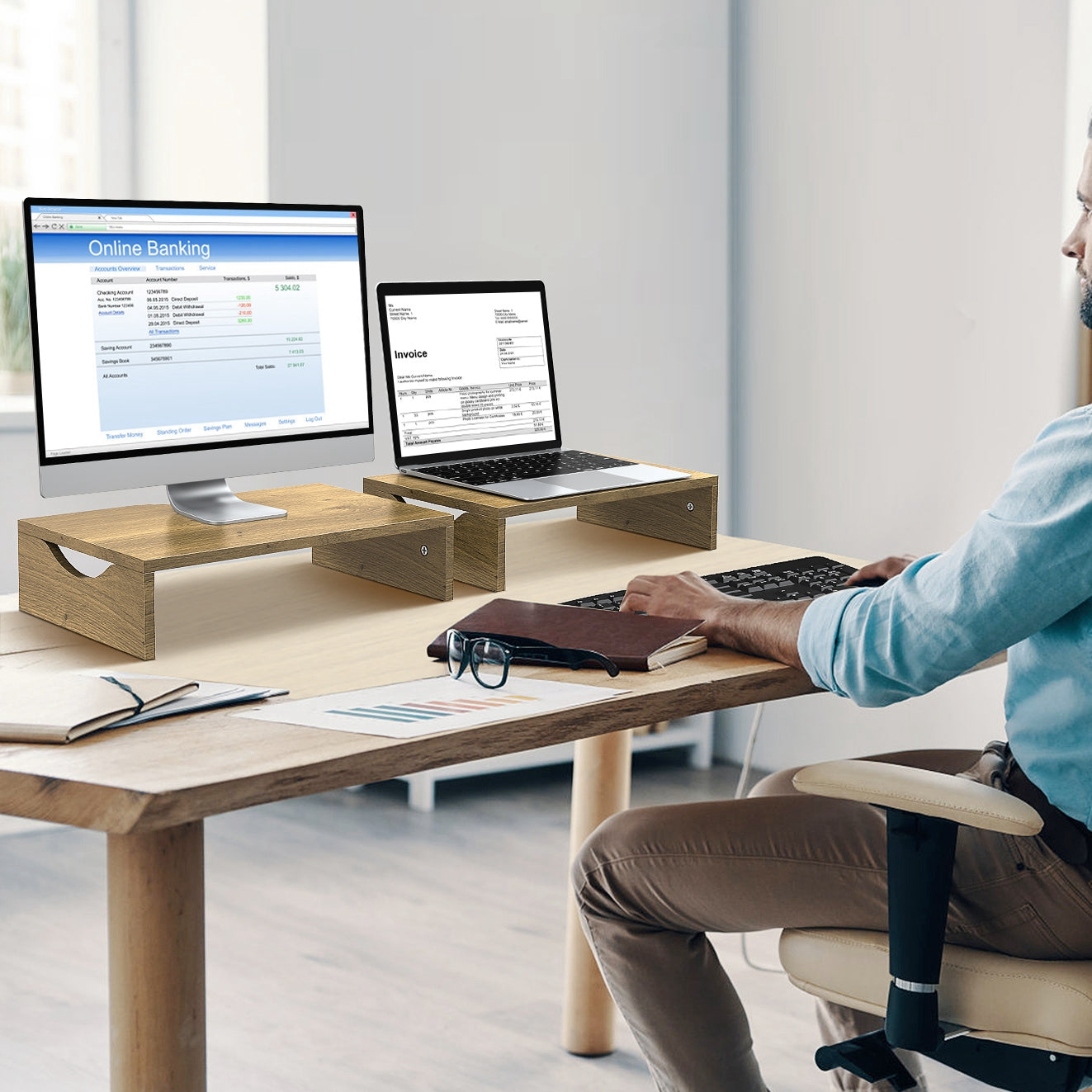 Wood Monitor Riser for Desk