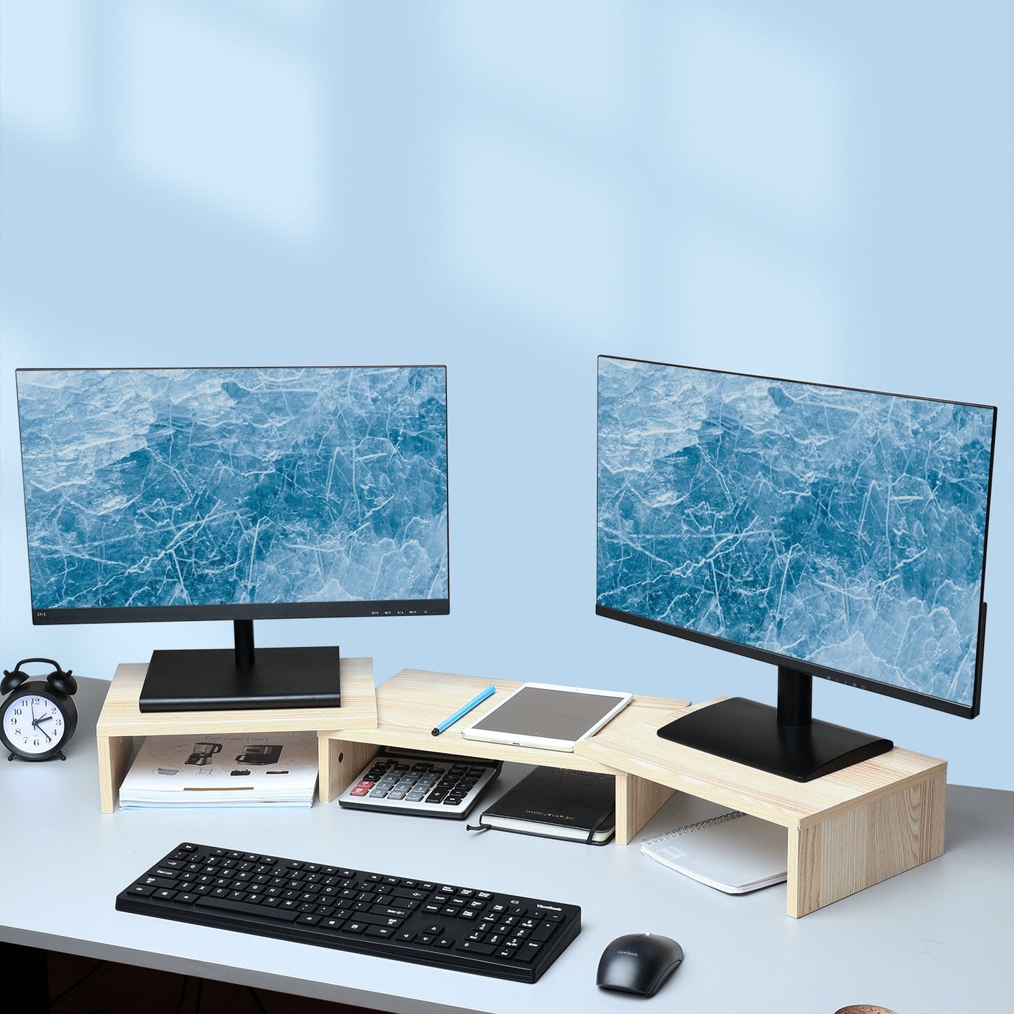 Wooden Dual Monitor Riser