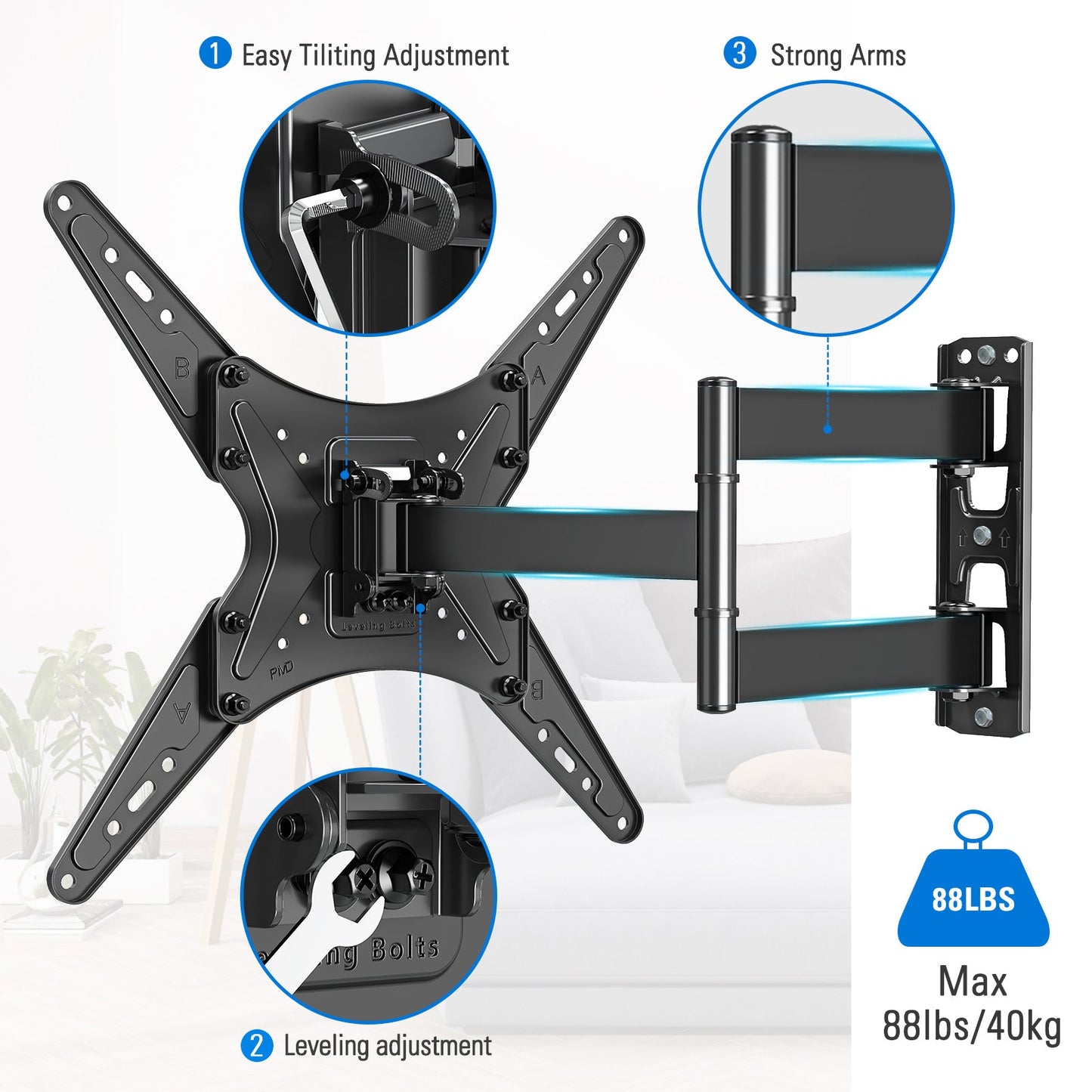 Full Motion Corner TV Wall Mount for 26''-55" TVs MUT0014