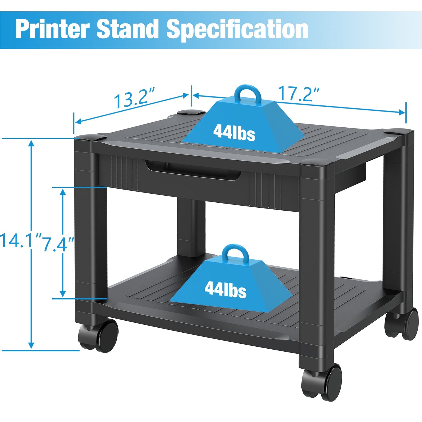 2-Tier Mobile Printer Stand with Drawer