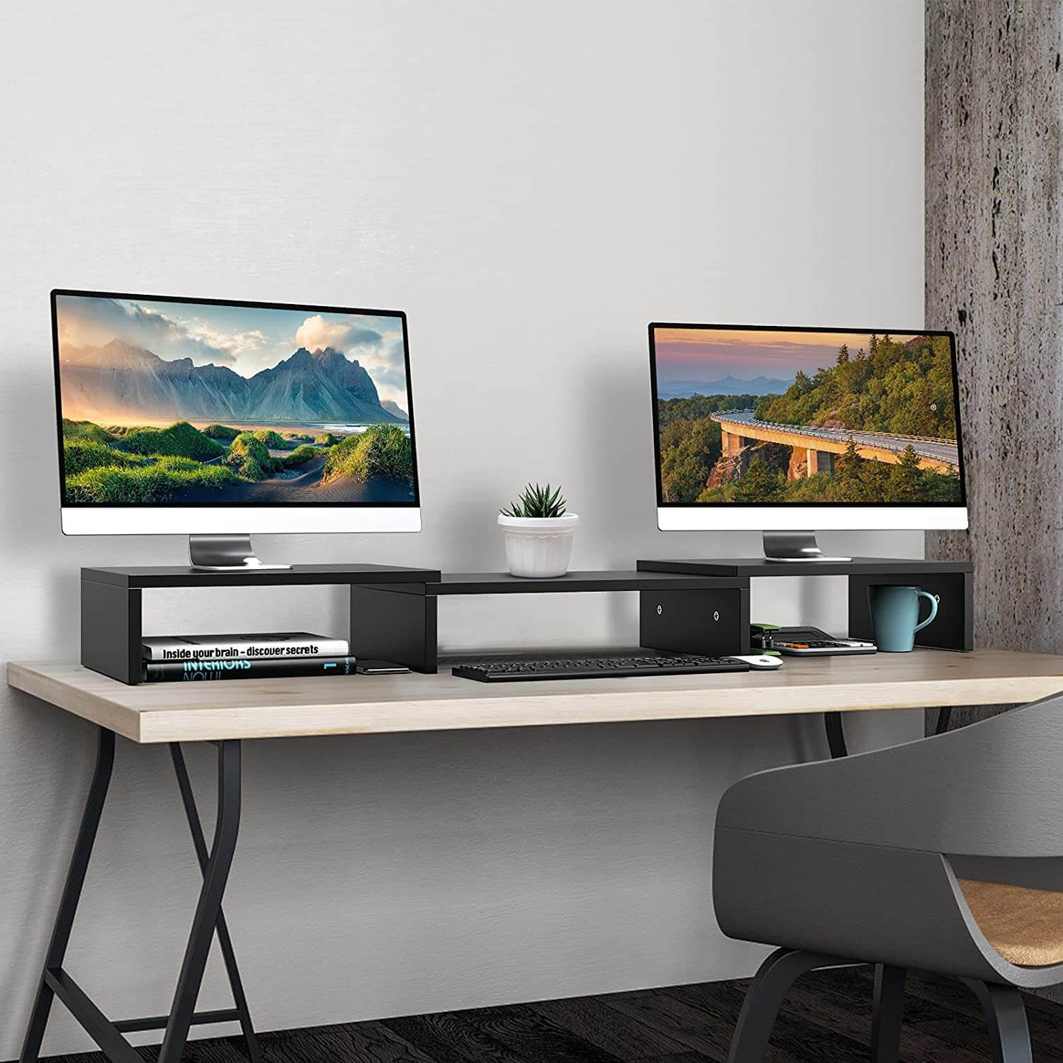 WOKA Black 3 shelf computer monitor stand