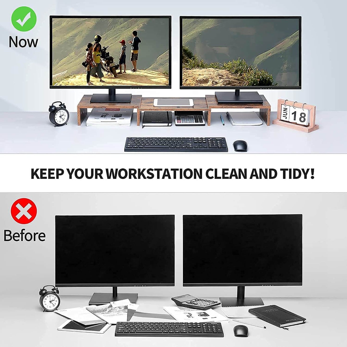 WOKA Rust Brown 3 shelf computer monitor stand keep workstation clean