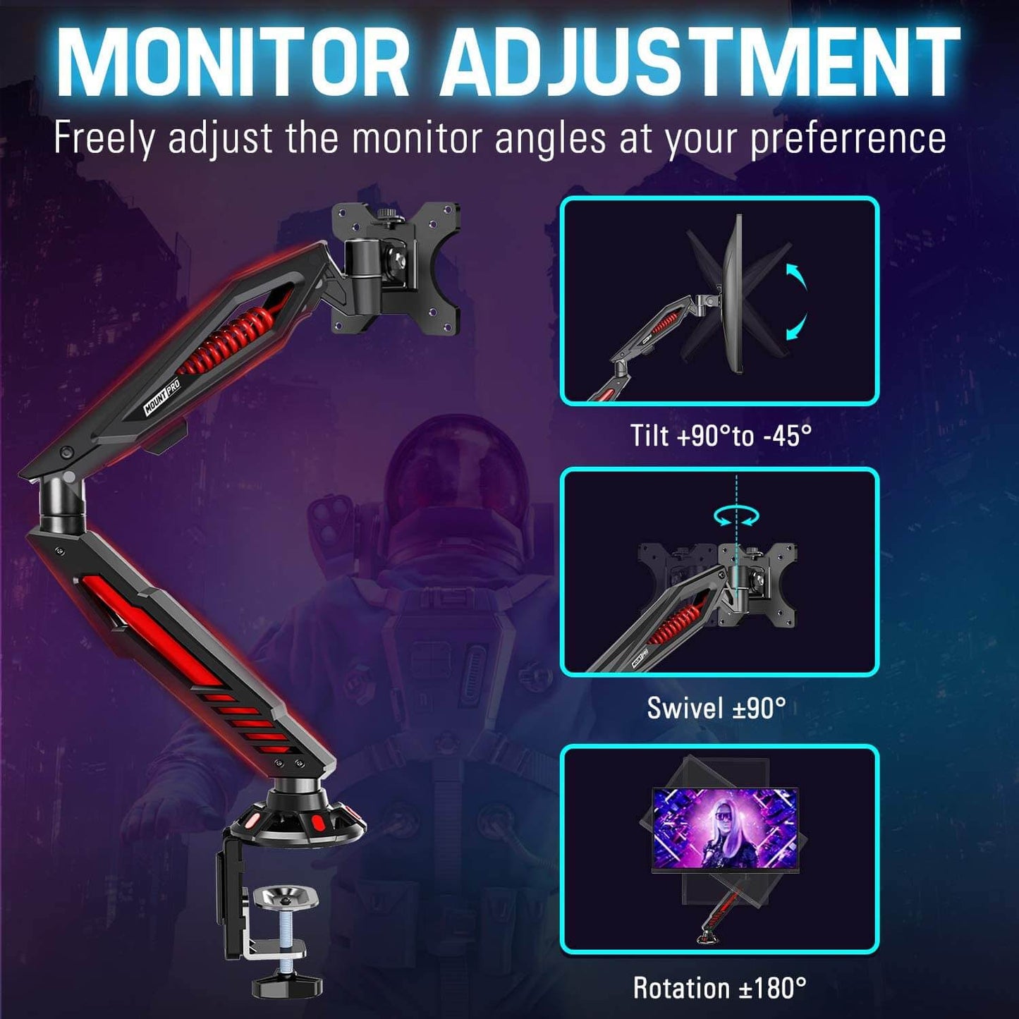 full motion computer monitor desk mount to freely adjust to a comfortable position