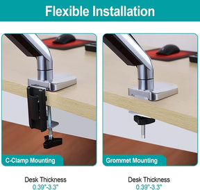 Single Arm monitor desk arm with C-clamp and grommet mounting